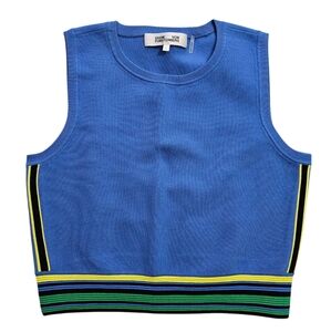 DVF Kamari Blue Sleeveless Crop Top with Stripes, L